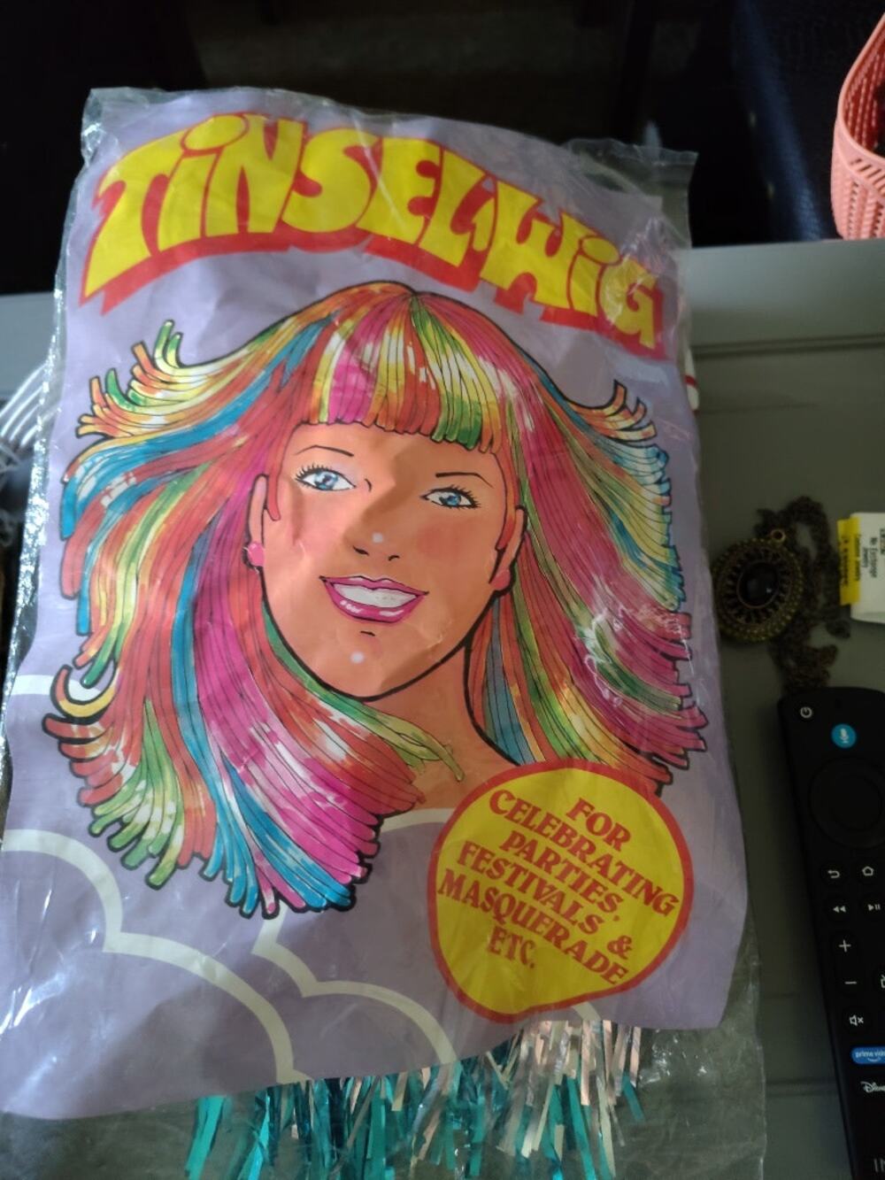 Retro Rainbow Tinsel wig vintage Halloween Jem tinselwig colorful